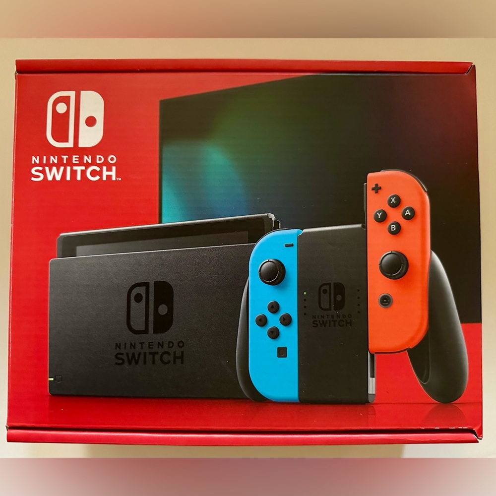 BNIP - UNOPENED - NINTENDO SWITCH WITH NEON BLUE AND NEON RED JOY-CON